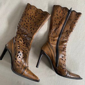 Cognac Leather Heeled Boots (Made in Italy)